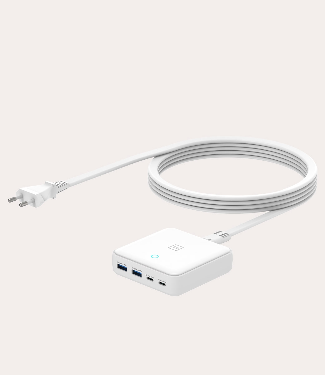 Tucano Cricabatteria 4 porte da scrivania da 65W USB-A/USB-C GaN con cavo da 1 5 mt e presa EU