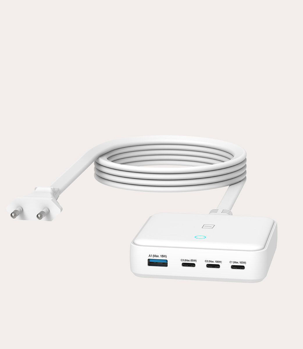 High-speed 100W GaN desktop charger 4 ports Bianco, vista laterale