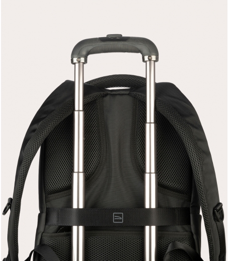 Laptop backpack with outlet trolley strap